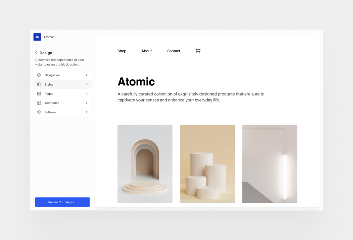 Example of design tab WordPress 6.5